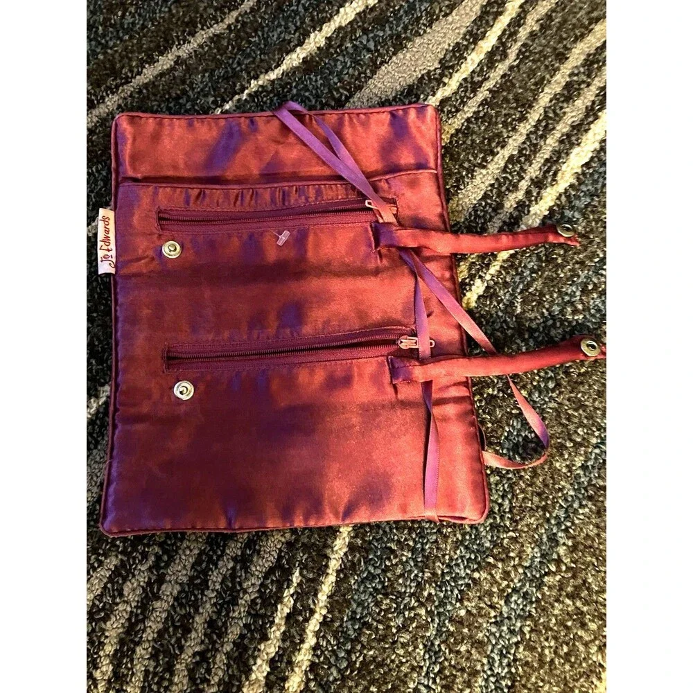Amethyst Velvet Travel Jewelry Roll Pouch Rose Satin Tie Closure - Jo Edwards